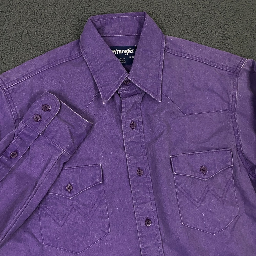 Vintage Wrangler Brushpopper Shirt Mens Small 15-33 Purple‎ X-Long Tails Western